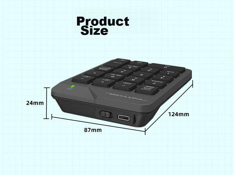A4TECH FBK21C 18-Key Bluetooth Wireless Numeric Keypad Rechargeable Mini External Numeric Keypad for Laptop, Iron Gray, Bluetooth/Wireless 10