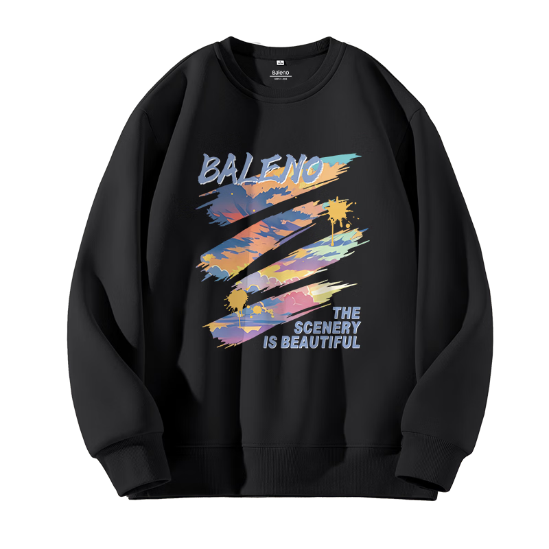 Baleno Men's Crew Neck Sweatshirt Autumn American High Street Heavyweight Graffiti Ins Trendy Hoodless Long Sleeve Top