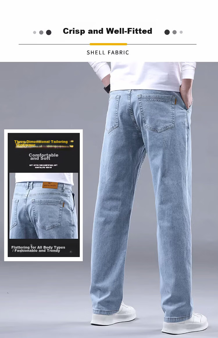 Pierre Cardin Men's Jeans Spring Summer Loose Straight Casual Pants High-End Trendy Men's Light Blue 32 3