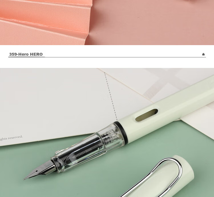 HERO Fountain Pen 359 Posture Correction EF Nib Thin and Thick Craft Student Calligraphy Pen with 6 Random Ink Cartridges Iridium Nib Signature Pen Morandi Deep Blue 17