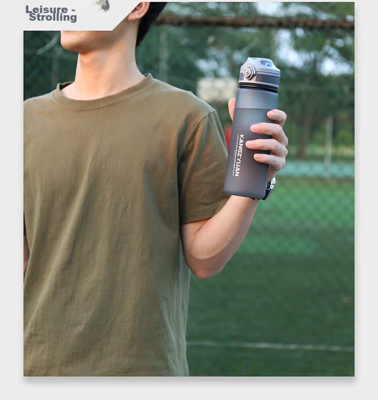 KANGZYUAN Tritan Water Bottle 1000ML Sports Cup for Men And Women, Portable Fitness Water Bottle, Direct Drinking Plastic Cup 9082 Black 11