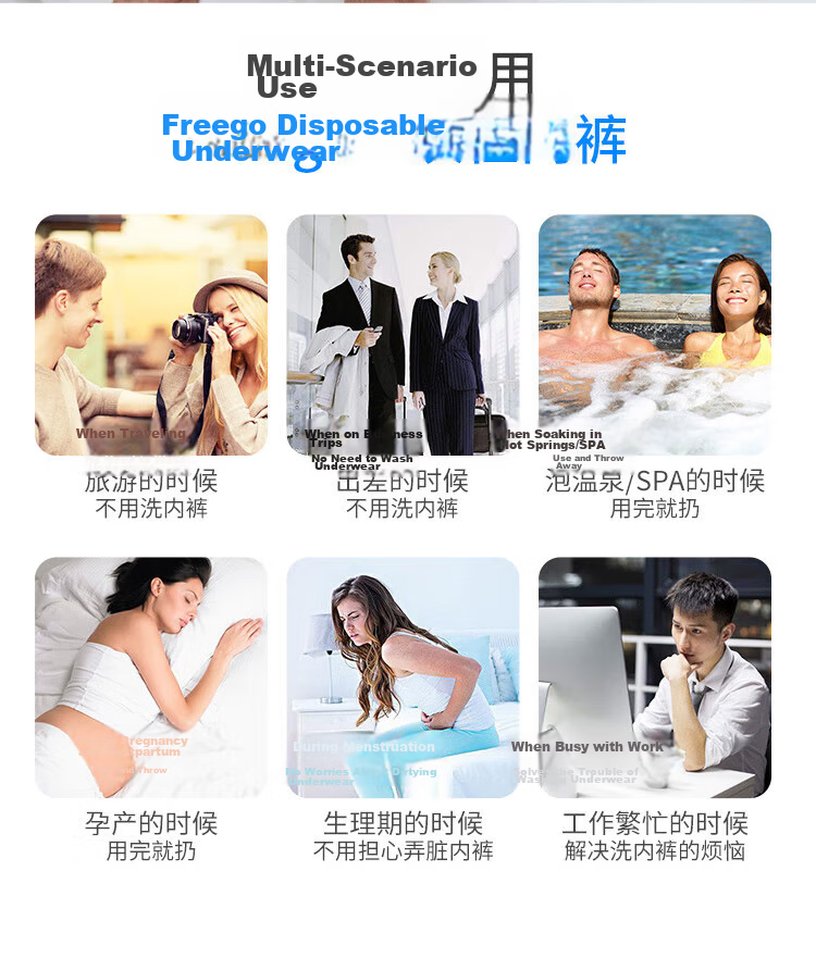 Freego Disposable Men's Underwear, Double-Layer Paper Panties, 7 Individually Wrapped, No-Wash Portable Travel Accessories for Business Trips And Outdoor Activities, Size L 2