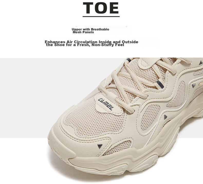 CAMEL Chunky Platform Dad Sneakers, Breathable Casual Trendy Sports Shoes X25B09L7031, Chip Gray, Size 37 42