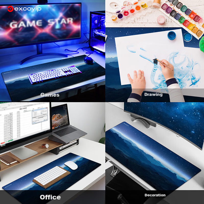 EXCO Mountain Starry Night Large Mouse Pad Extended Oversized Gaming Computer Desk Mat E-sports Keyboard Pad Office Thickened Anime Cartoon 700*300mm Desk Mat 0062 10