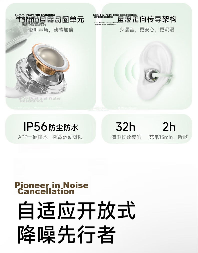 EDIFIER Lolli Clip Cloud-Feel Smart Ear Clip, Active Noise-Cancelling Bluetooth Headphones, Sports Earphones, Compatible with Apple, Huawei, Xiaomi, OPPO, Glacier White, Graduation Gift 3