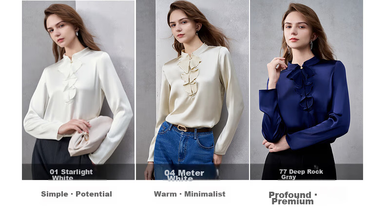 G2000 Satin Ribbon Stand Collar Women's Spring Autumn Silky Long Sleeve Casual Shirt Mall Same Style 24