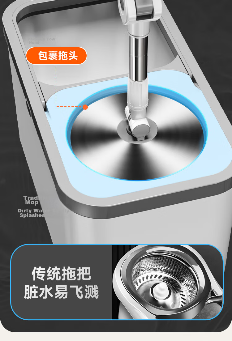 Jiabangshou Rotating Mop with 4 Heads, Household All-In No-Hand Washing 2026 Floor Cleaning Wonder, Integrated Mop And Bucket Set 10