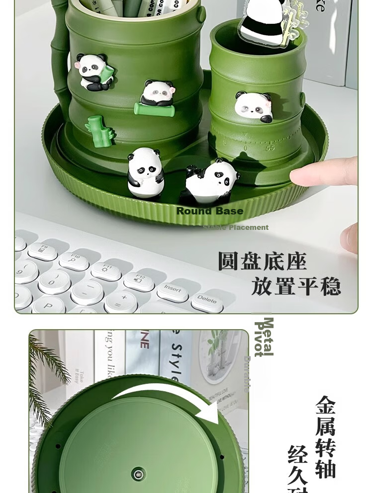 Youth Companion 360° Rotating Pen Holder Desktop Ornament Essential Back-to-School Kids Office Desk Organizer Creative Cute Panda Bamboo Timer Model with Timing Function 5