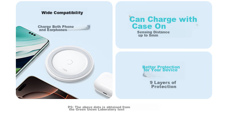 UGREEN Wireless Charging Stand for Apple iPhone 17/16/15/14/13 Pro Max/12/X/8P, Huawei Phones, Xiaomi Android 15W Desktop Charger with Earphone Holder 6
