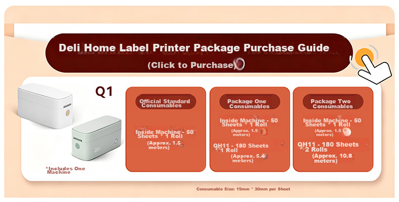 Deli Q1 White Portable Thermal Label Printer for Home Use - Planner Name Tags, Storage Labels, Price Tags, Food Label Printer - Package 2 2