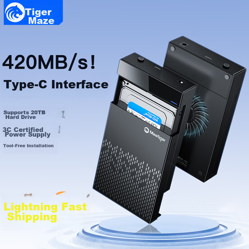 Mihu 3.5 Inch Hard Drive Enclosure USB 3.0 External Hard Drive Case with Built-in Fan SATA Mechanical Desktop Laptop External Box D3A