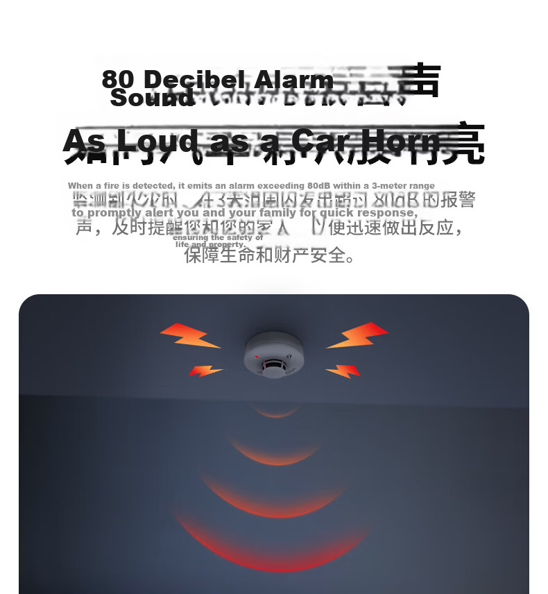 PGST Battery-Powered Smoke Alarm Independent Smoke Detector Wireless Smoke Sensor Home Use S01 4