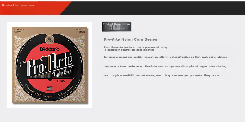 D'Addario EJ46 American Imported Classical Guitar Strings, High Tension Nylon Core Set Strings 4