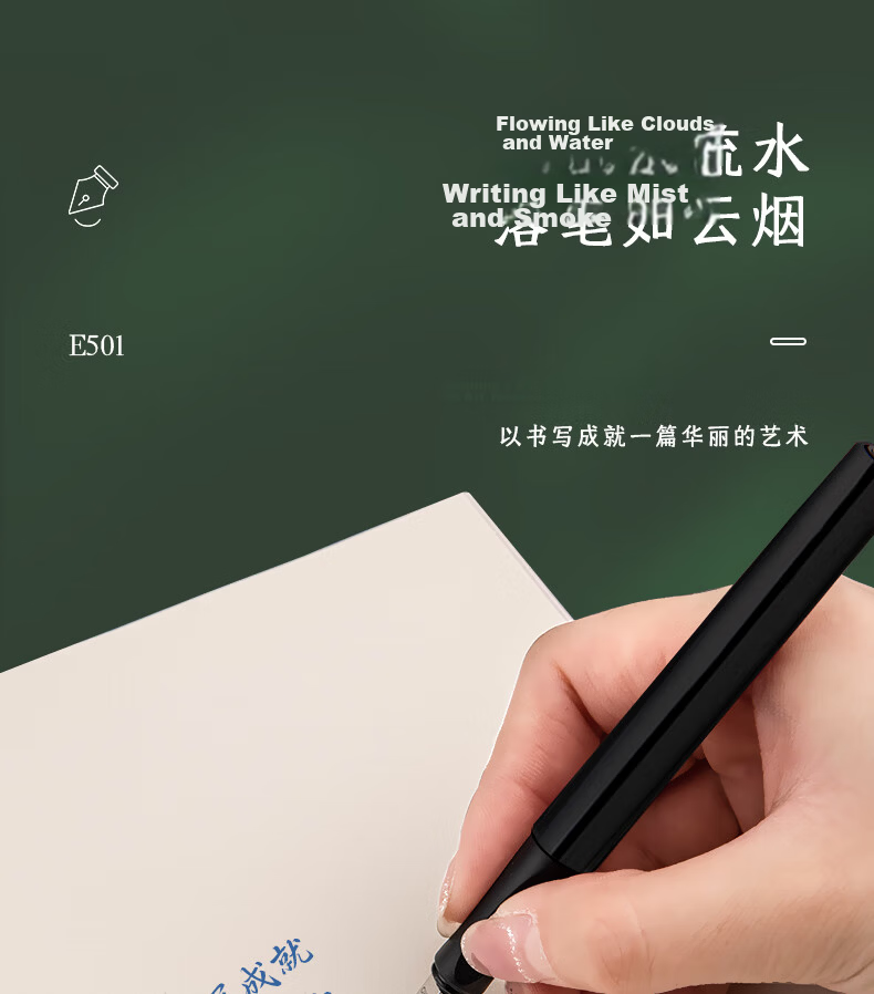 HERO E501 Iridium Nib Fountain Pen EF Tip Blue Matte New Year Gift Stylish Business Office Student Writing Practice Ink Pen 5