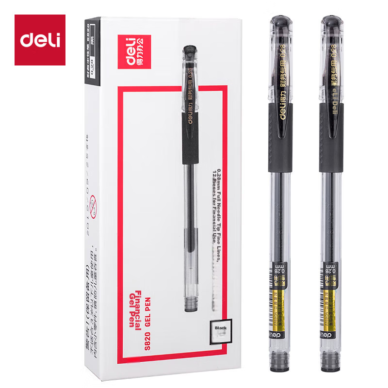 Deli 0.28mm Finance Gel Pen Full Needle Tube 12-Pack Office Supplies S820 Exam Essential Back to School