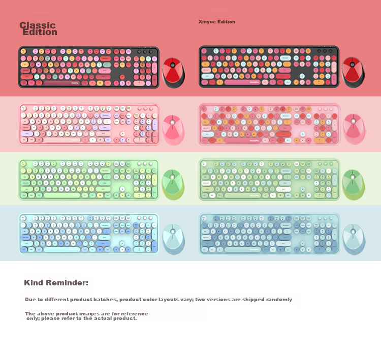 Mofii Sweet Wireless Retro Punk Keyboard and Mouse Set Office Keyboard and Mouse Set Mouse Computer Keyboard Laptop Keyboard Black Multicolor 1