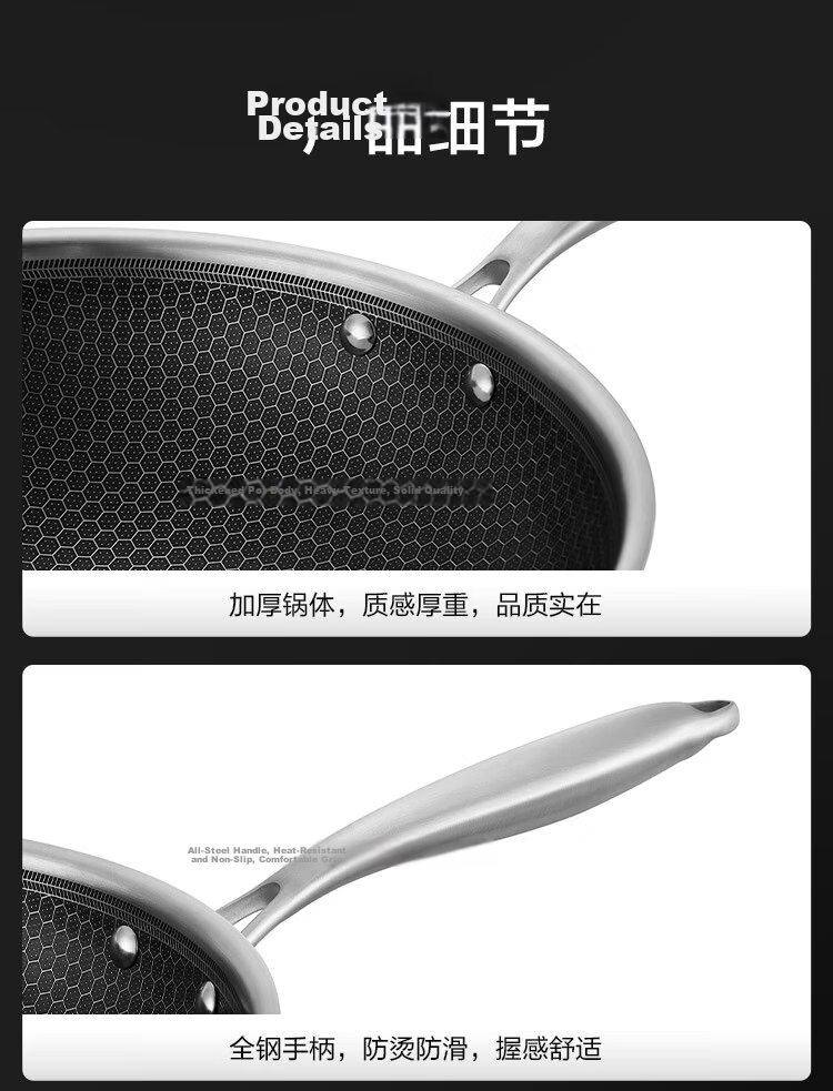 JD Original Wok, 304 Stainless Steel Frying Pan, Non-Stick Flat Bottom Skillet for Induction And Gas Stoves [With Stand-Up Lid], 32cm 20