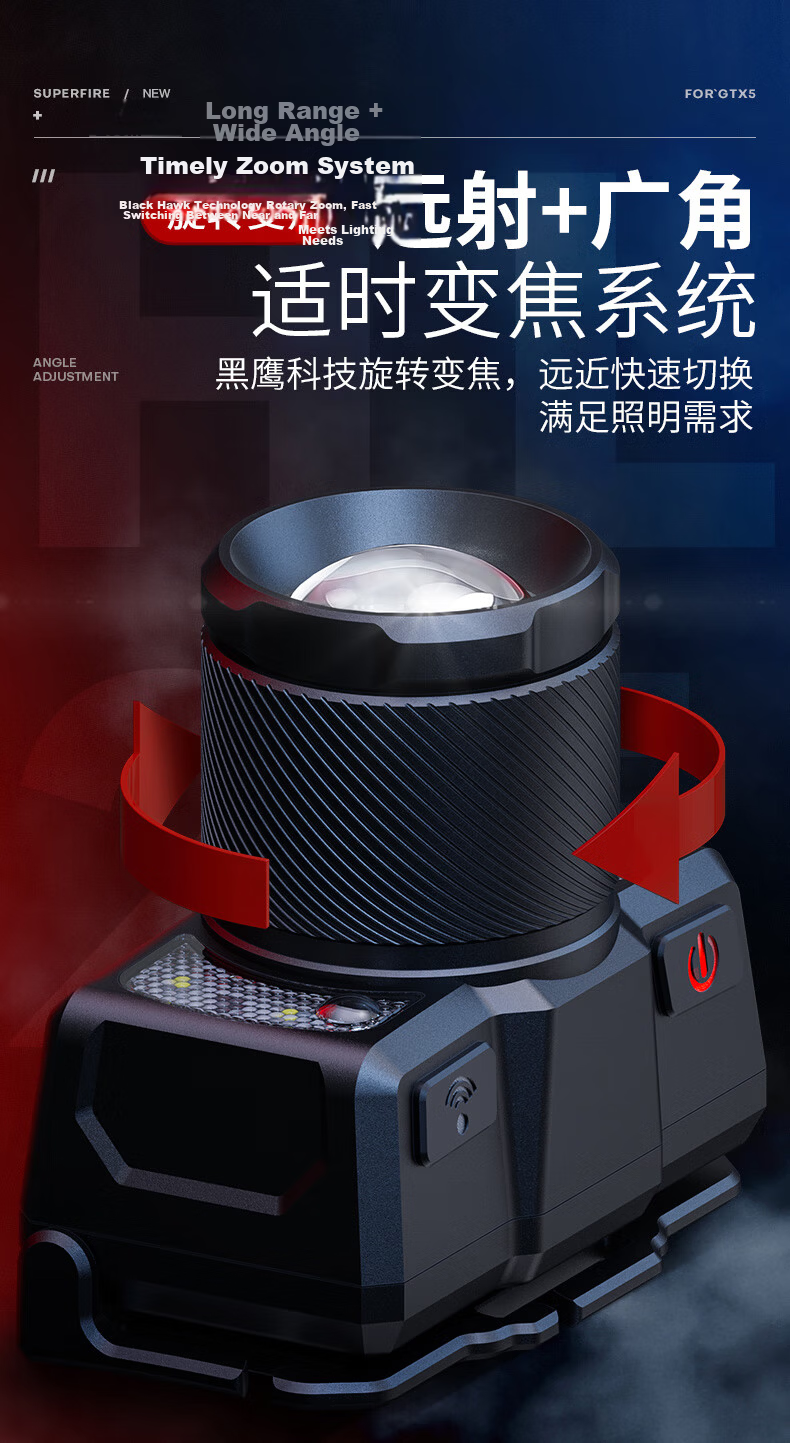 SupFire Headlamp High Brightness Long Battery Life Head-Worn Lighting Yellow White Light Outdoor Night Fishing Waterproof Zoom Mining Lamp 4