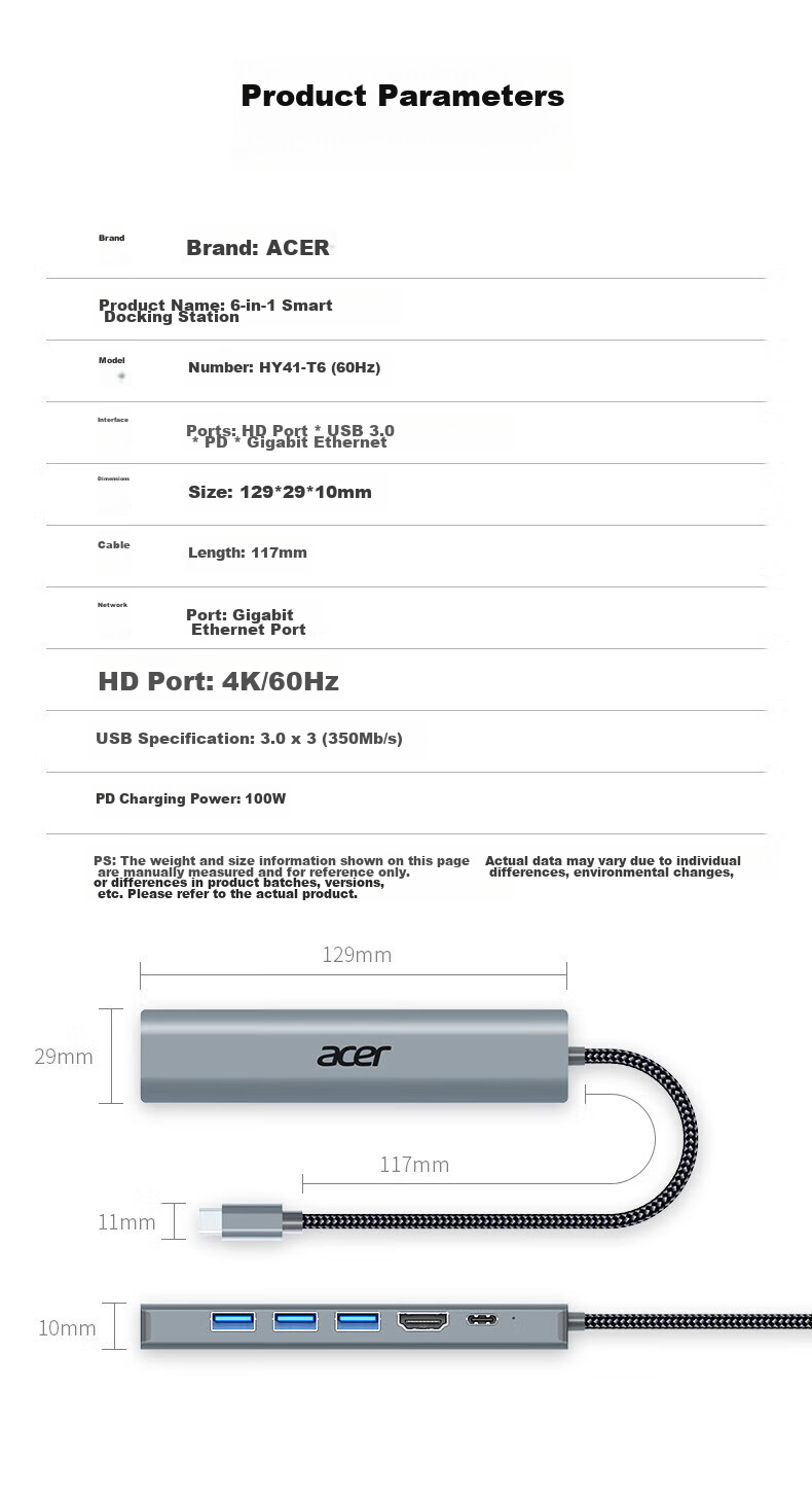 Acer Type-C Expansion Dock with SIM Card, Instant 4G Internet Access, HDMI 4K 60Hz Screen Mirroring, Converter Hub 3.0 Splitter, Suitable for Laptops, Apple, Huawei Expansio 13
