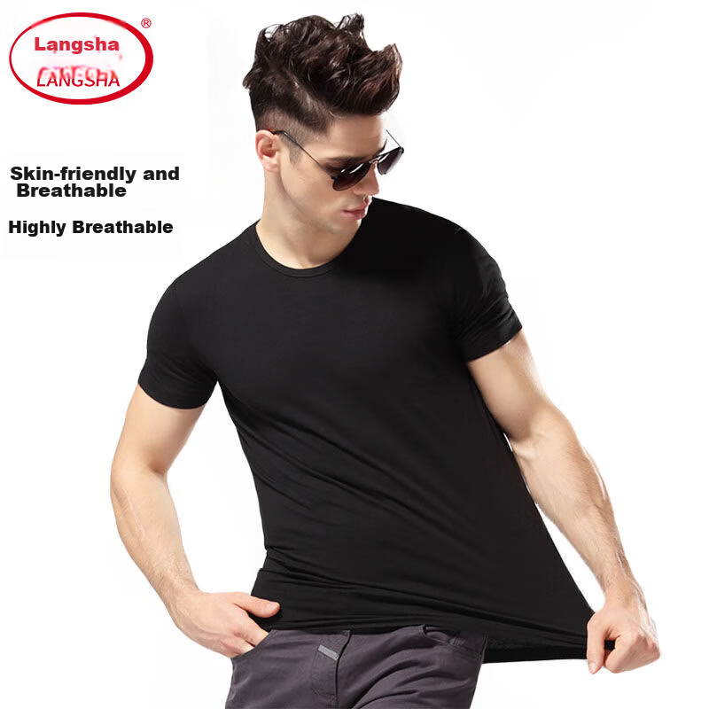 LangSha Men's Short Sleeve Vest Thin Solid Color Sports Stretch Slim Fit Base Tank Top