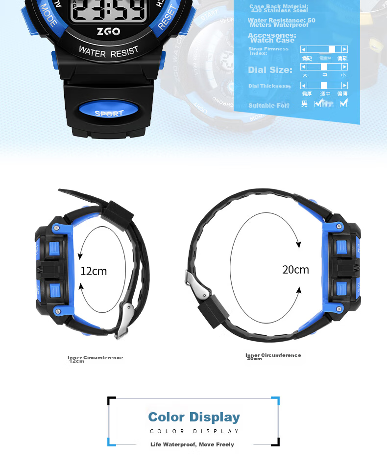 ZGO Electronic Men's Watch Waterproof Luminous Sports Watch for Boys Student Birthday Gift 305 Black Yellow 5