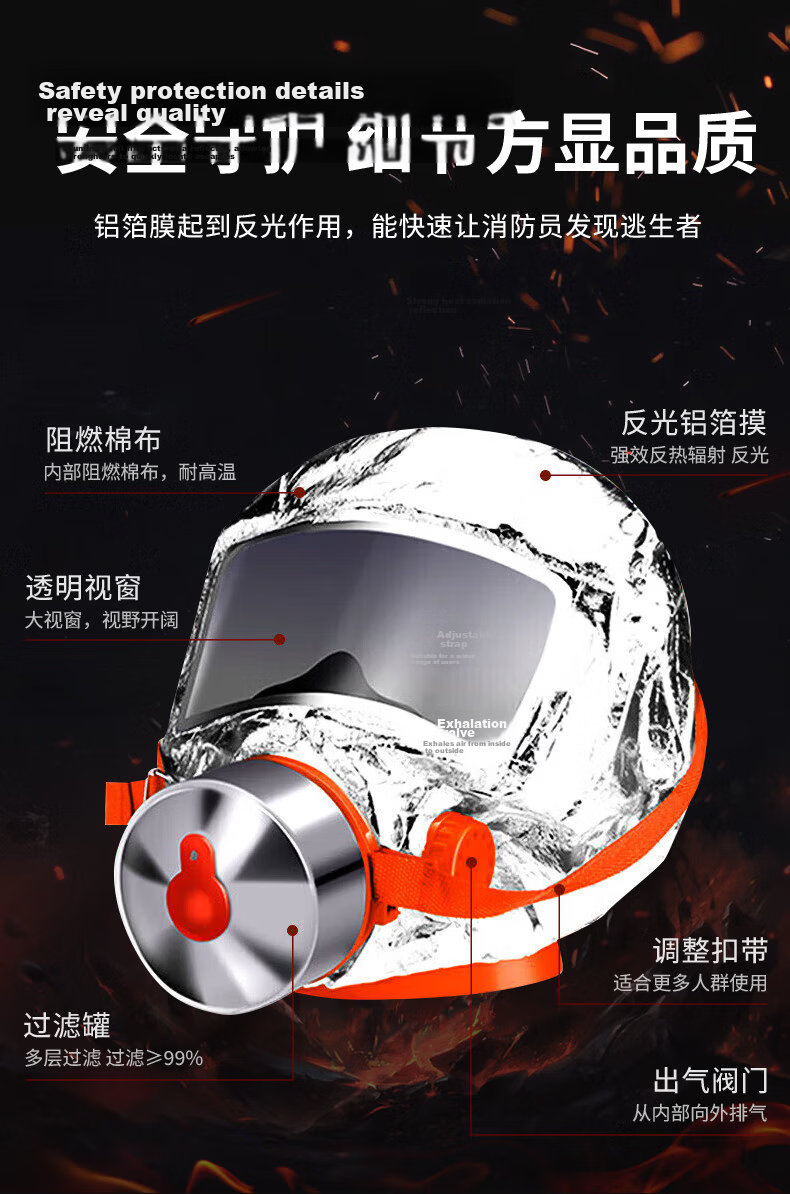 Zhunhang Gas Mask Firefighter Smoke and Fire Resistant Mask 3C Certified Escape Filter Self-Rescue Respirator TZL30 8