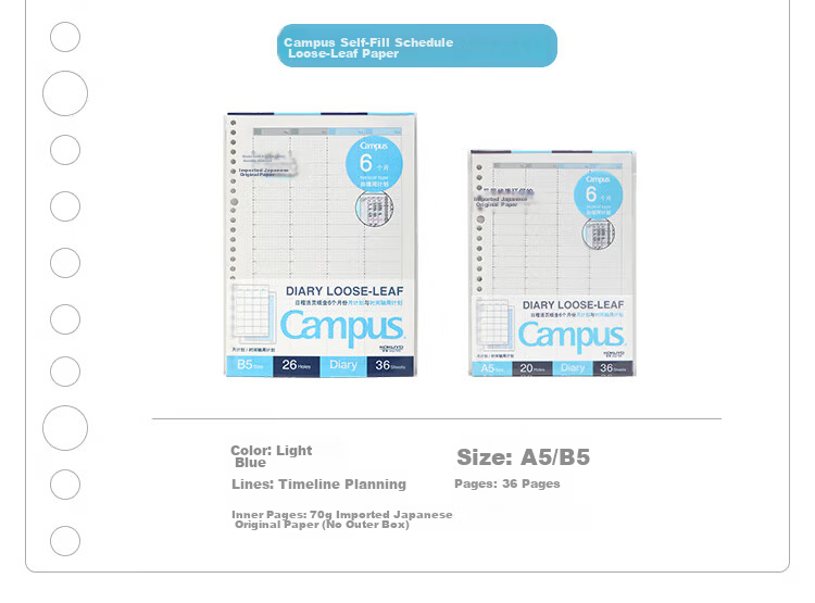 KOKUYO A5 Loose-Leaf Paper, Campus Refill Notebook, Loose-Leaf Paper Inner Pages, To-Do List Stepped Pages, 50 Sheets Per Book, WCN-CLK3 3