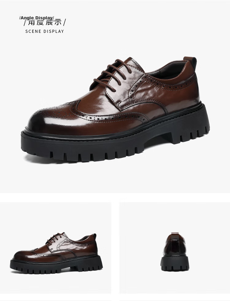 CARTELO British Men's Brogue Leather Shoes, Thick-Soled Heightening Business Casual Leather Shoes, Breathable Cowhide Shoes for Men, 9961 Black, Size 41 20