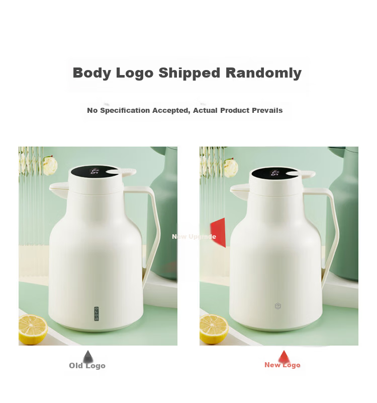 JD Original Insulated Bottle, Smart Temperature Display Large Capacity Glass Inner Hot Water Kettle Thermos for Dormitory And Office Use, Gray Bean Green 1.5L 15