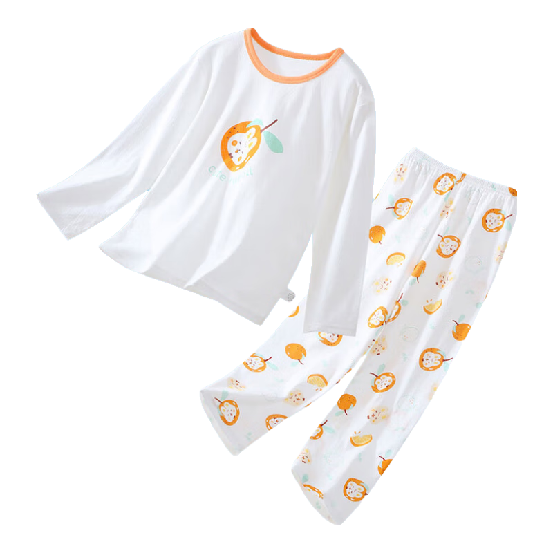 DEESHA Children's Clothing, Kids' Loungewear, Big Girls' Pajamas, Children's Air Conditioning Wear, Sweet Orange Rabbit White Flower, Size 110
