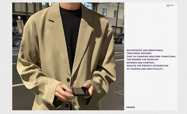Dingfengbaoluo Solid Color Casual Blazer Autumn Jacket Men's High-End Stylish Suit Fashion Top EX03 Black XL 13