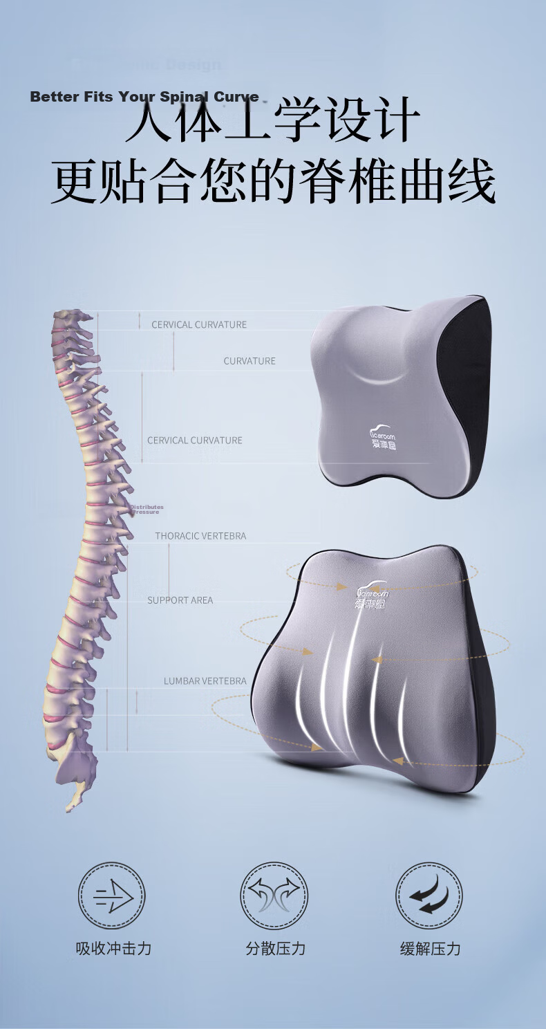 Rice Soup Car Lumbar Support, Natural Latex Neck Pillow And Waist Cushion, Backrest Pad And Headrest, I-R632AB 6