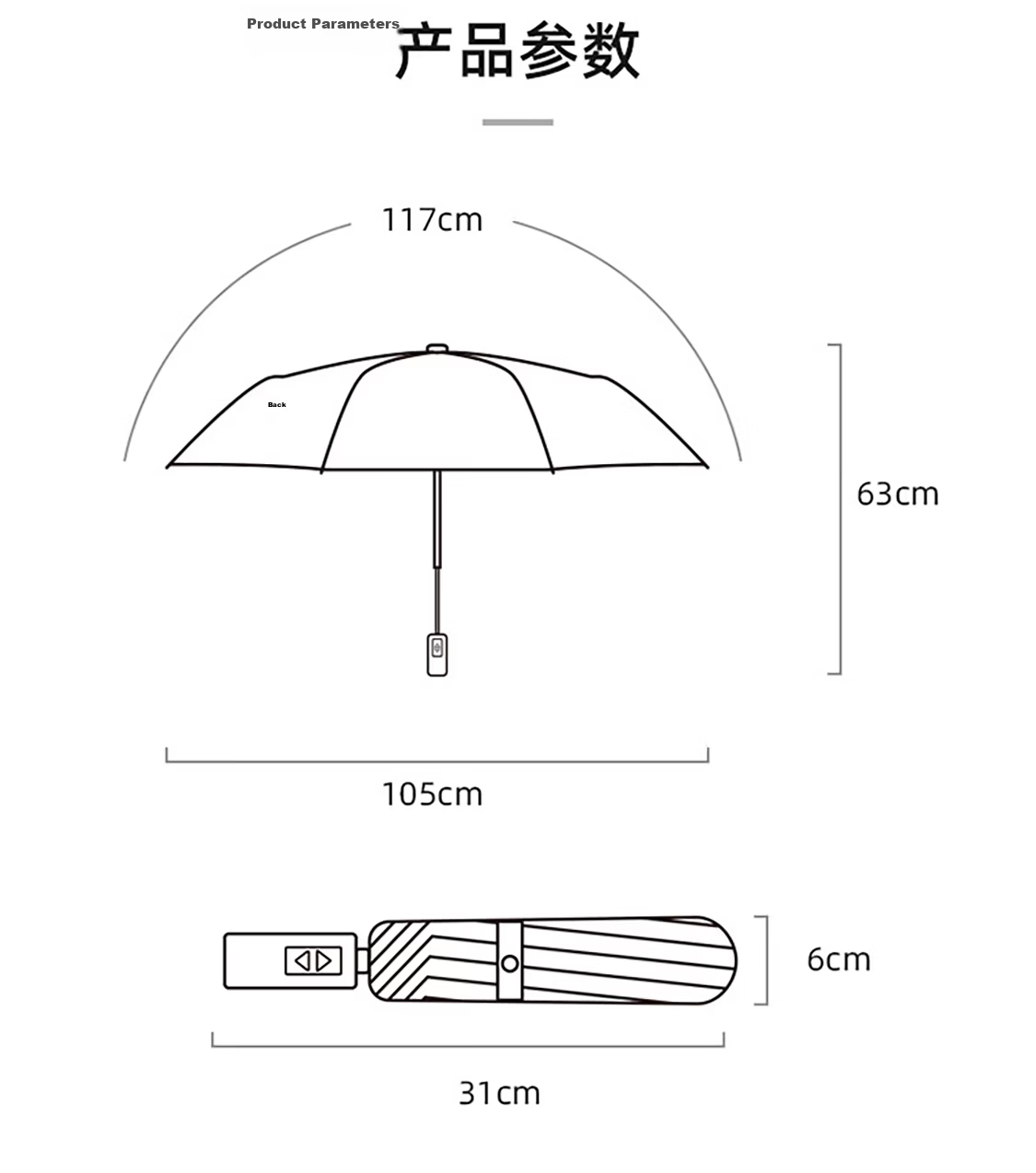 C'mon Fully Automatic Large Three-Fold UV Protection Sun and Rain Umbrella Black 10