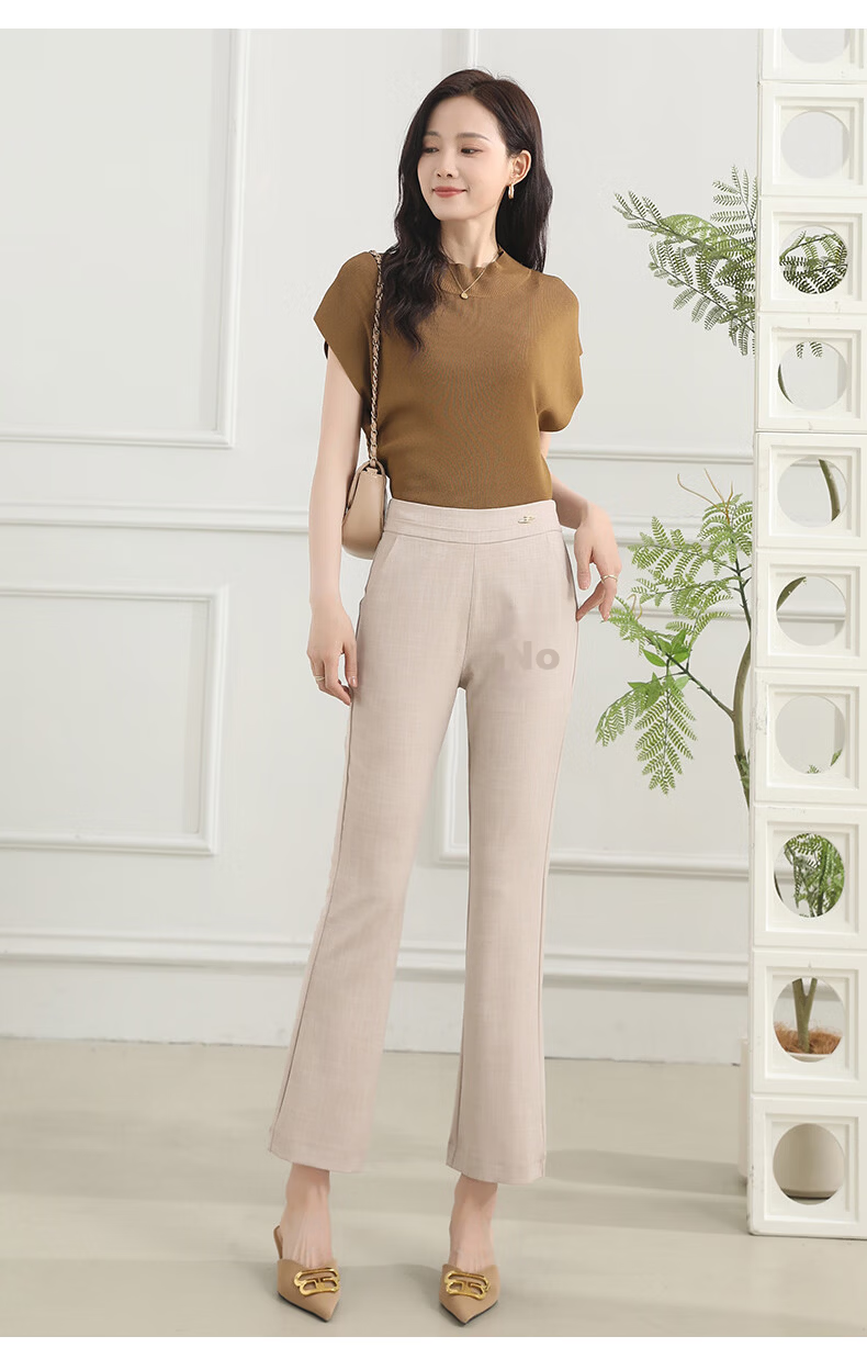 BOPRUIEY Women's Lightweight Nine-Point Flared Pants Summer Breathable High-Waist Draped Mid-Age Mom Flare Trousers 14