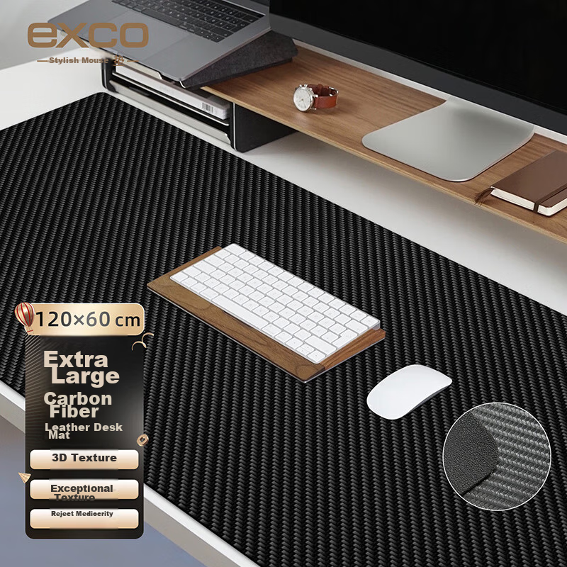 EXCO Carbon Fiber Mouse Pad Desk Mat Double-Sided Waterproof Laptop Office Computer Desk Large PU Leather Texture Gaming Keyboard Mat 0107