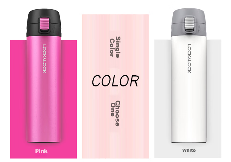 LOCK&LOCK Colorful Spring Lid Insulated Cup, 304 Stainless Steel, Business Portable Water Bottle for Men And Women, 390ML White 3