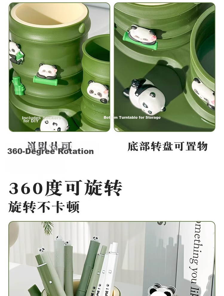 Youth Companion 360° Rotating Pen Holder Desktop Ornament Essential Back-to-School Kids Office Desk Organizer Creative Cute Panda Bamboo Timer Model with Timing Function 4