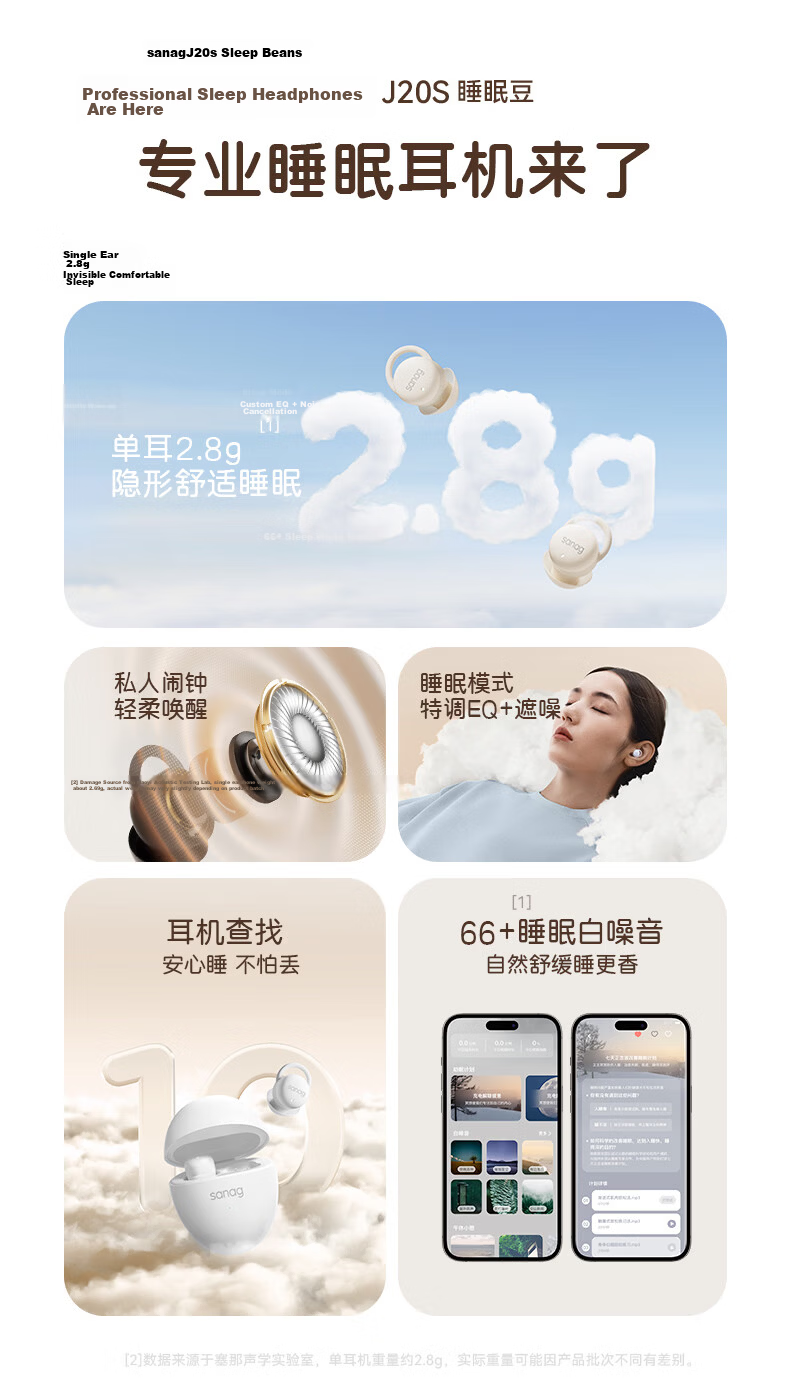 SANAG Sena J20S Mini Ultra-thin Sleep Bluetooth In-ear Wireless Earbuds Noise Cancelling Sleep Earplugs Invisible Black 4