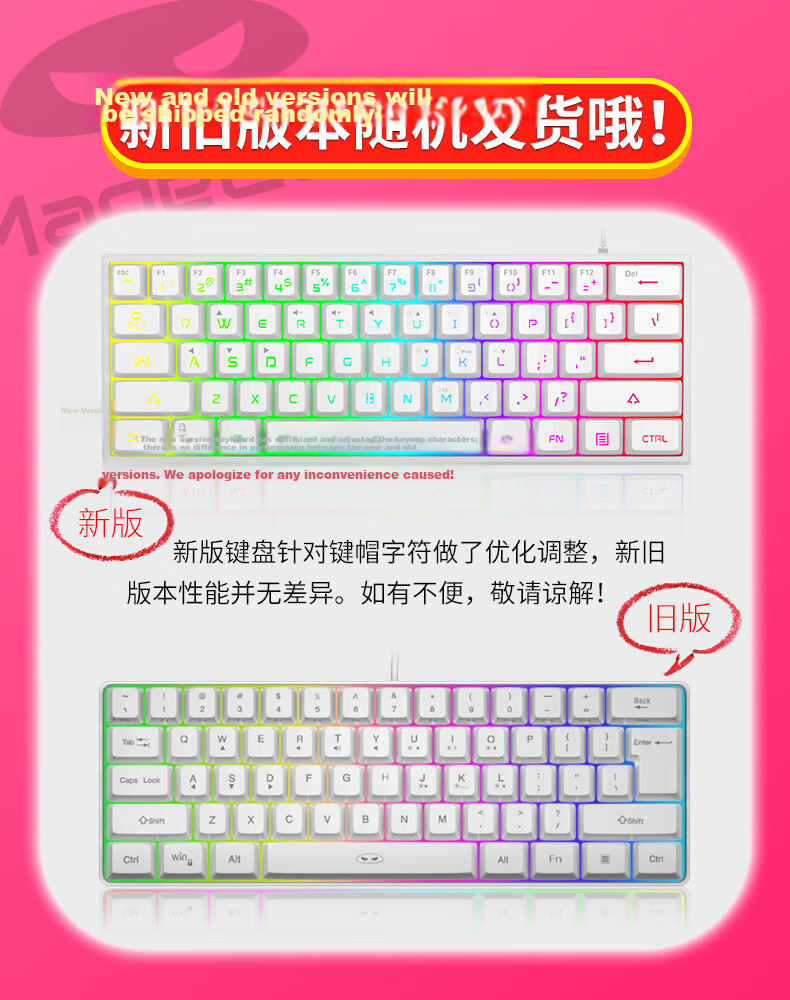MageGee TS91 Wired Mini Keyboard RGB Backlit Mechanical Feel Gaming Keyboard 61-Key Portable Membrane Keyboard for PC Laptop White 1