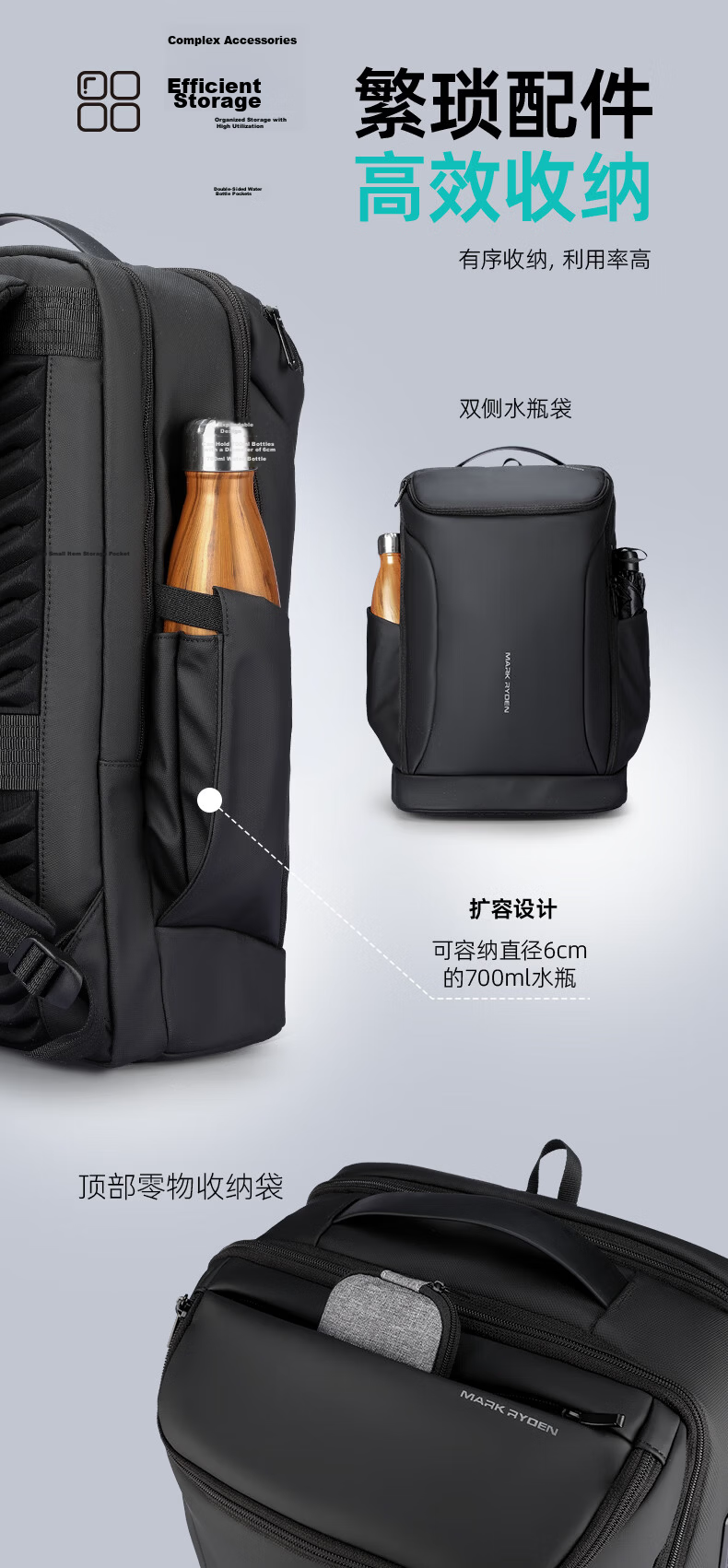 Marco Leiden Men's 17.3-Inch Laptop Backpack Business Double Shoulder Bag MR9031 Elite Black Upgrade 5