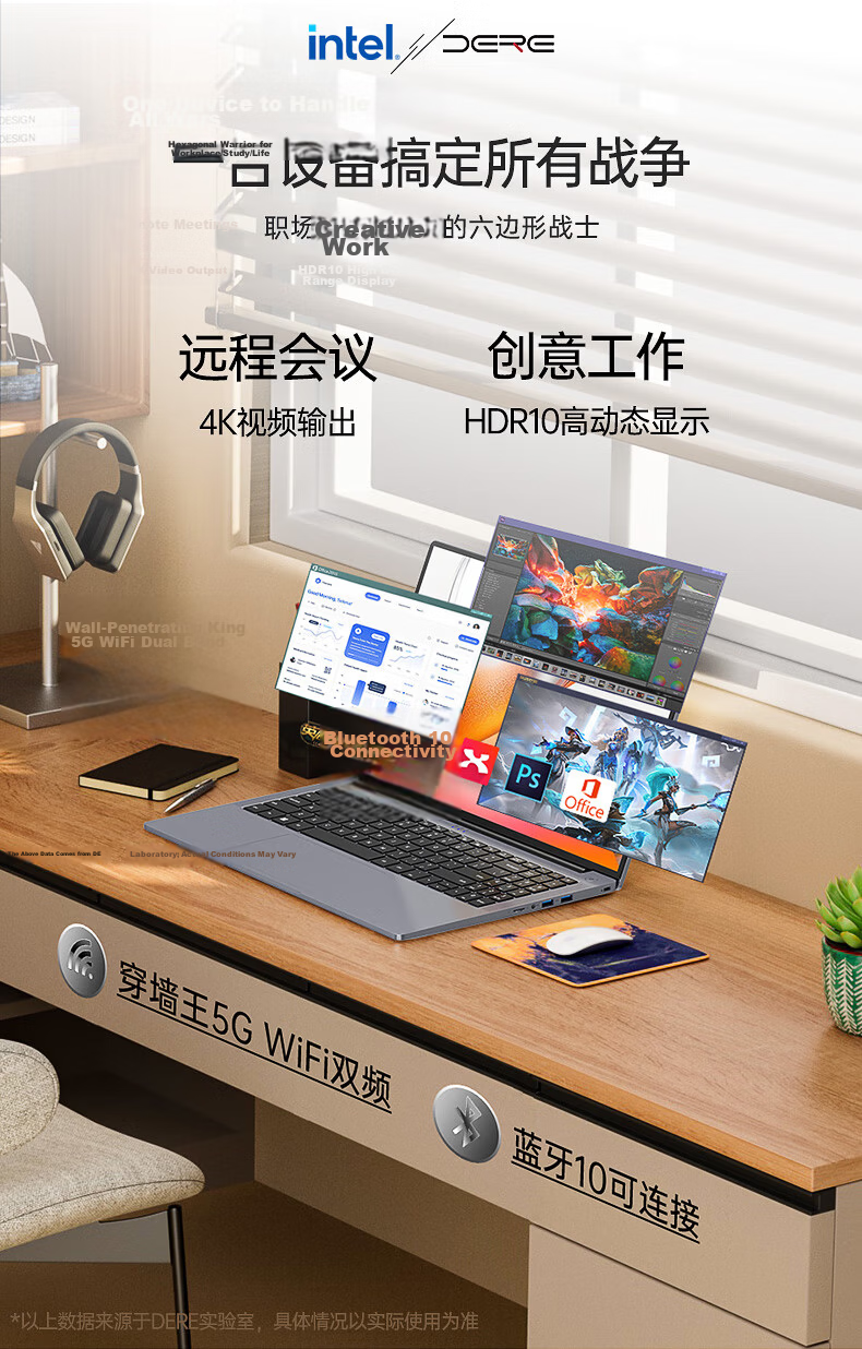 Dere Creative Dual-Touch High-Performance Laptop for College Students, AI Learning, Office Work, Design, Stock Trading, Entertainment, Portable Thin Notebook 16GB/512GB 13