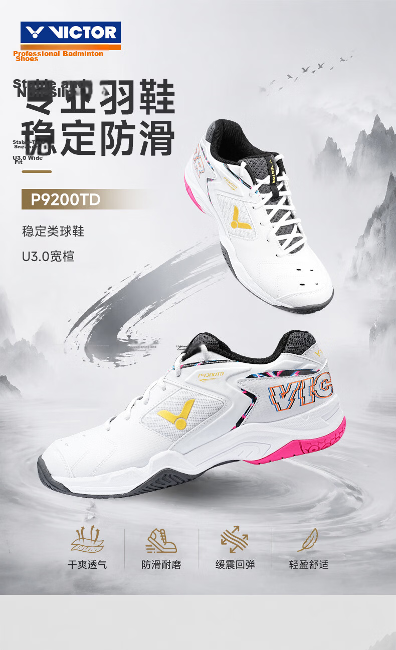 VICTOR Badminton Shoes, Dragon Breathable Shock-Absorbing Wrap Sports Shoes for Men And Women, P9200TD Xing - Bright White/deep Blue, Size 36 1