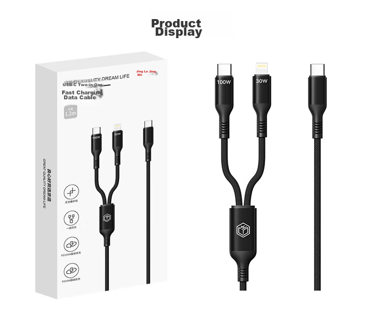 JD Original Three-In Charging Cable 100W/88W/66W Fast Charging Data Cable with Three-Head Type-C Connector Suitable for Android, IPhone, Apple, Huawei, Xiaomi Phones And Car Wired Cable 24