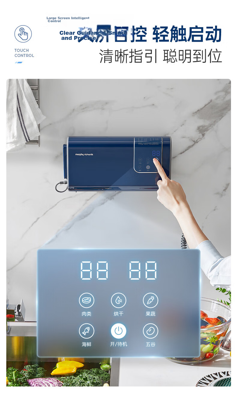 Morphyrichards Fruit and Vegetable Washer Home Dual-Chamber Wired Vegetable Cleaner Vegetable and Fruit Residue Removal Purification Machine MR2061 Luxury Blue 23