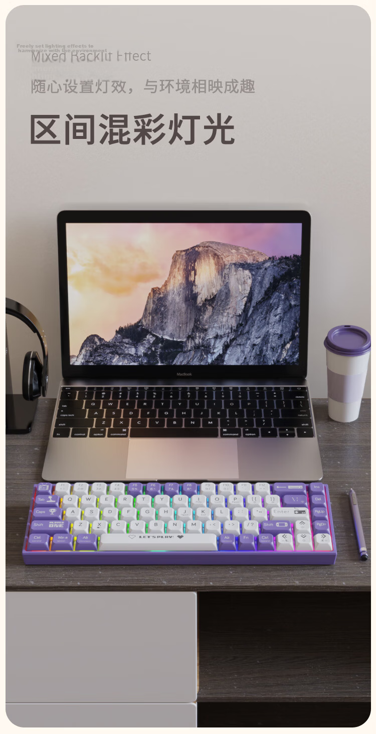 AJAZZ AK680 Wired Mechanical Keyboard, Dual-Color Keycaps, 68 Keys, Full Hot-Swappable, Customizable Mechanical Keyboard, Mixed Colorful Lighting Effects, Portable And Compact, Red And White, Blue Switches 8
