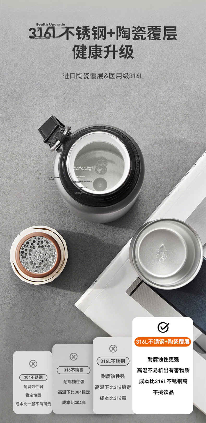 Joyoung Vacuum Insulated Travel Mug 316L Stainless Steel Ceramic Liner Pure Titanium Filter Large Capacity 7