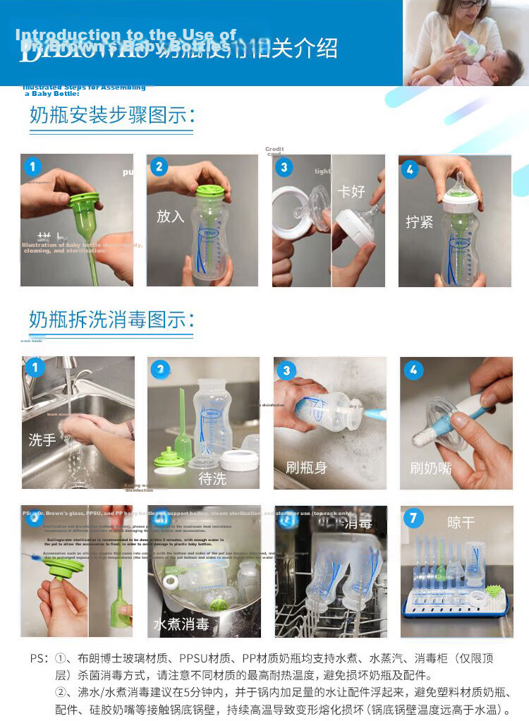 Bulangboshi Anti-Colic Baby Bottle (60ml Glass for 0-1 Month + 150ml Glass for 0-3 Months), Specially Designed for Newborns, Lion And Cute Rabbit Desig 13