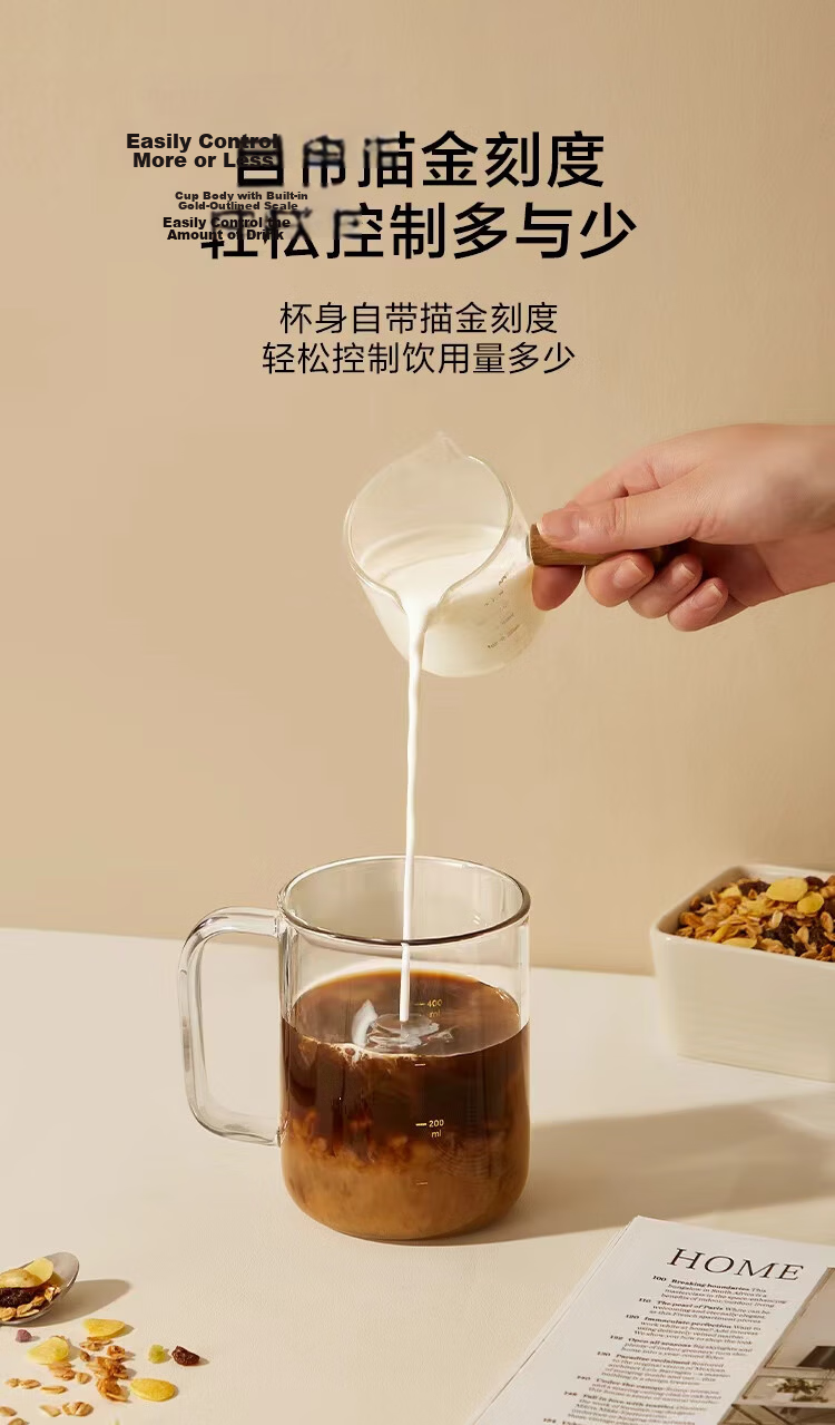 JD Original Measuring Cup Glass Cup High Borosilicate Tea Infuser Mug Heat Resistant High Temperature Insulated Graduated Milk Cup 1000ml 6