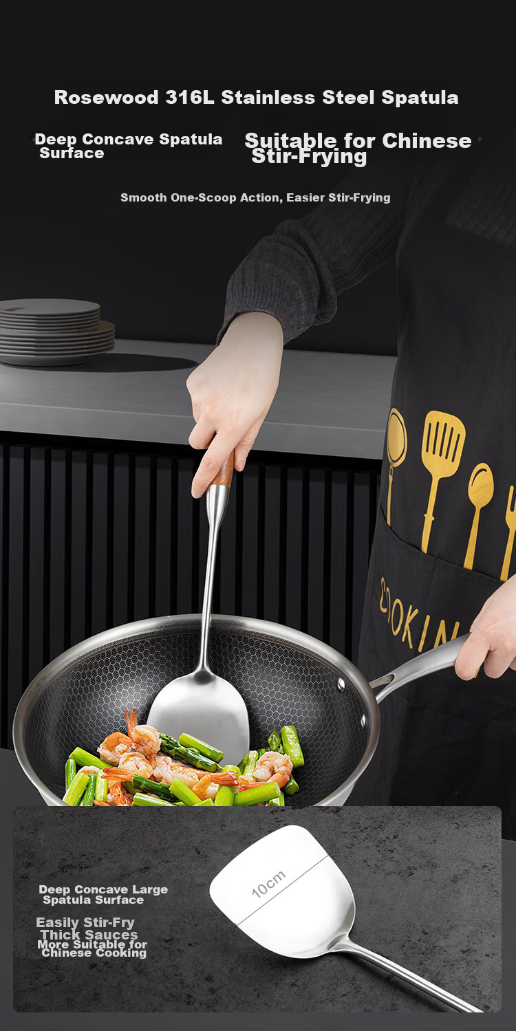 JD Original Spatula, Ladle, Soup Spoon, Anti-Corrosion, Rust-Resistant, High-Purity Pure Iron [Long Handle Heat-Resistant] Set 8