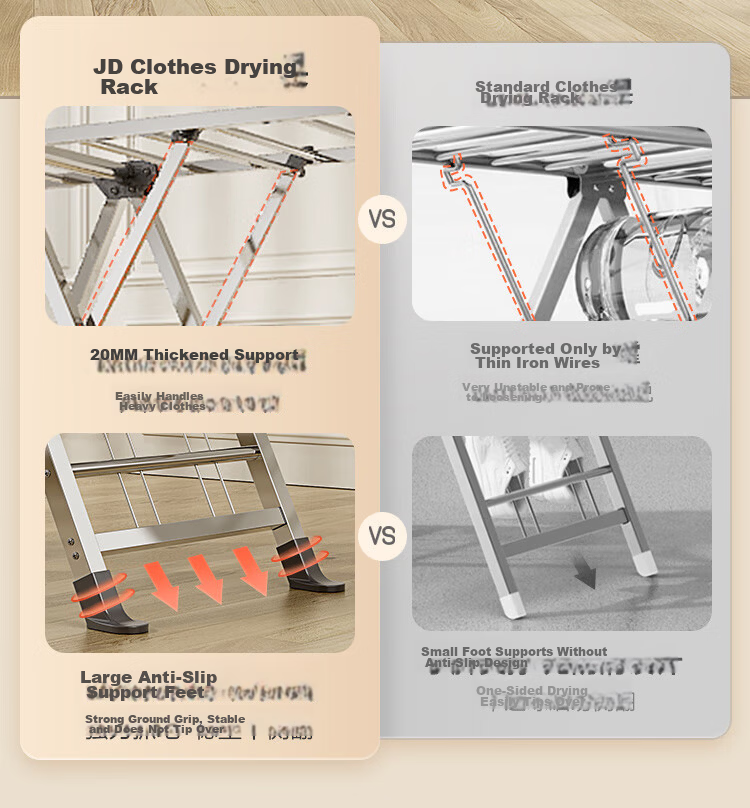 JD Jingzao Floor Clothes Drying Rack Foldable Stainless Steel Wing-Shaped Adjustable 3-Level Height Clothes Hanger 11